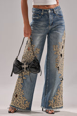 AMIGAS CHEETAH PRINT WIDE LEG PANT