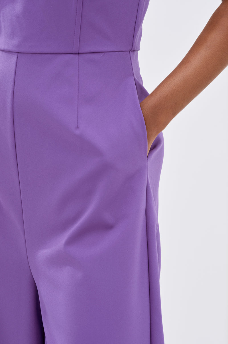 BIG BOSS ENERGY WIDE LEG JUMPSUIT IN PURPLE