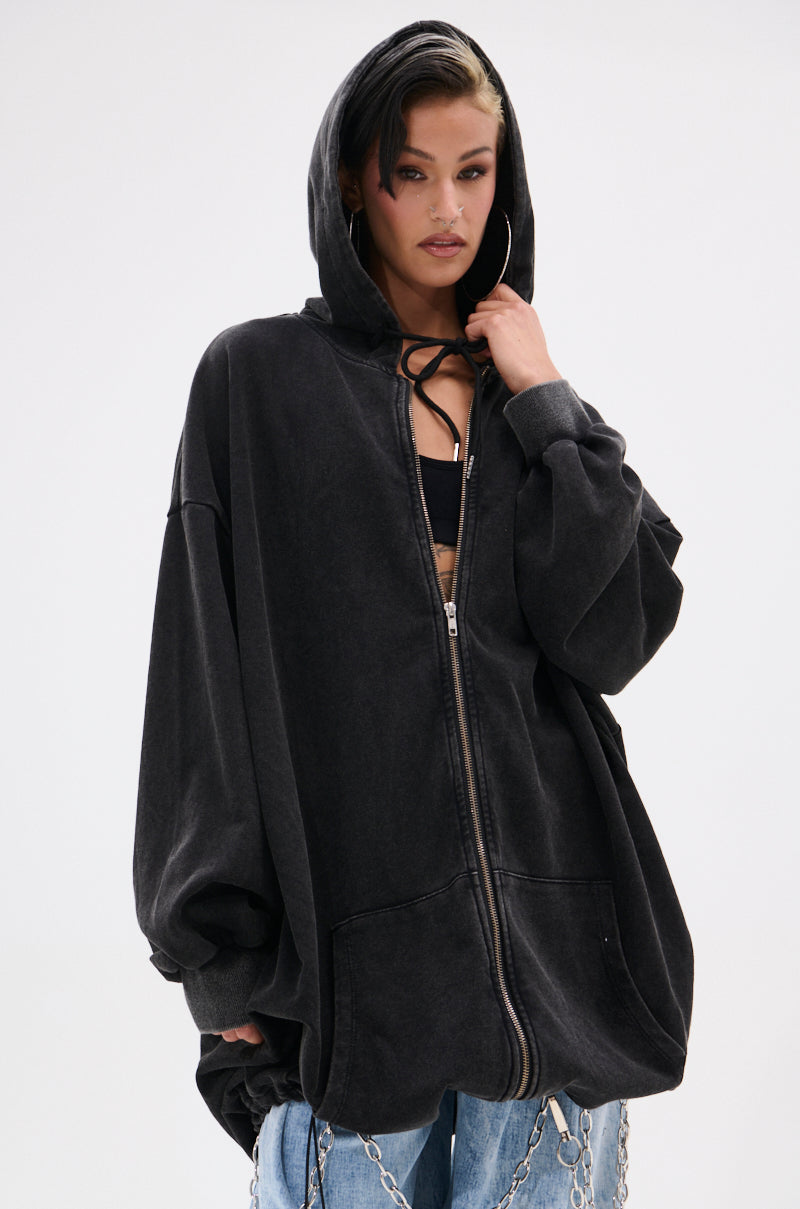 BELIEVE WHAT YOU HEARD OVERSIZED ZIP UP SWEATSHIRT