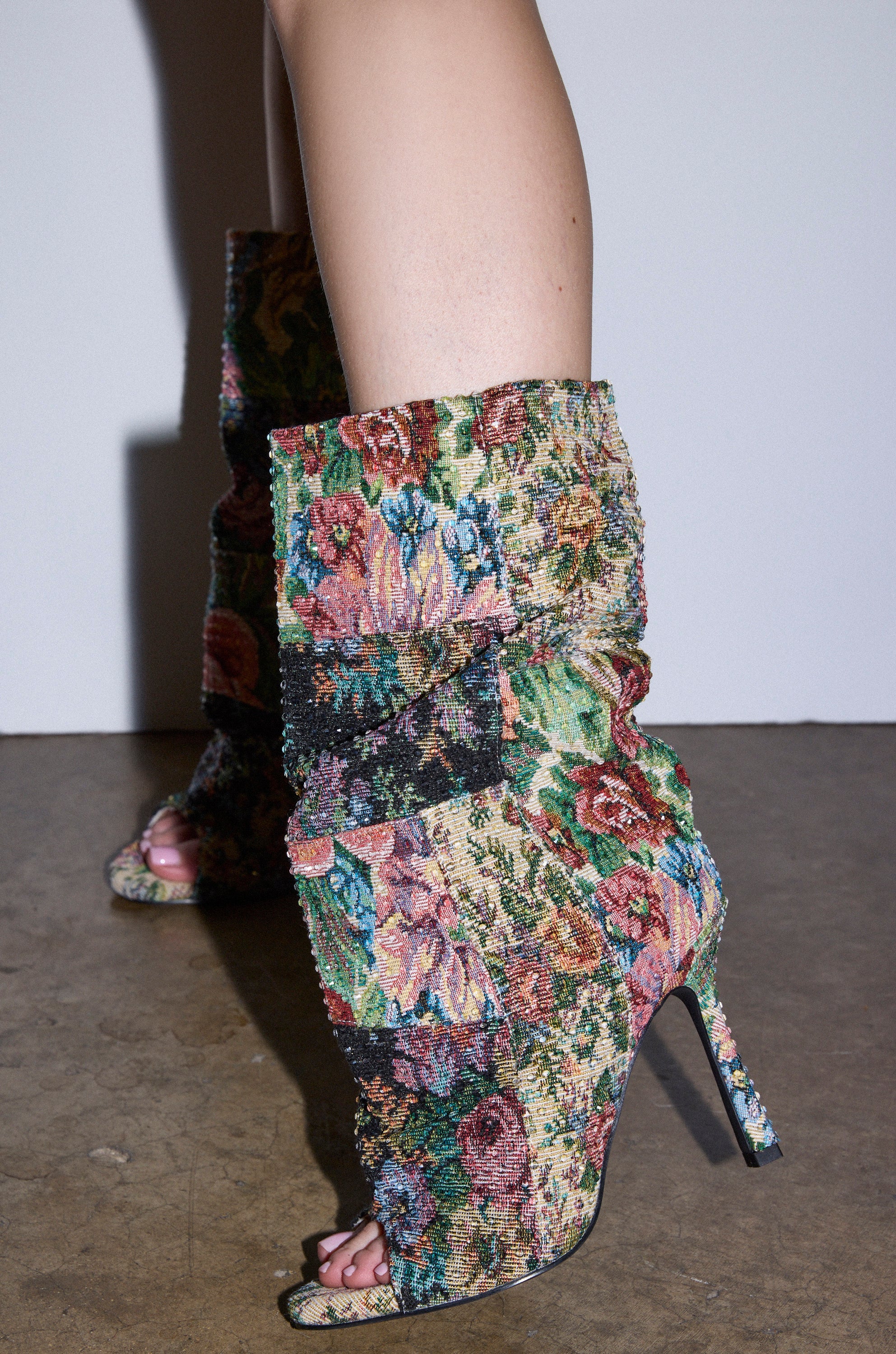 AZALEA WANG JONICE FLORAL RHINESTONE EMBELLISHED OPEN TOE BOOTIE