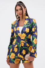 DOZEN ROSES SATIN BLAZER IN NAVY