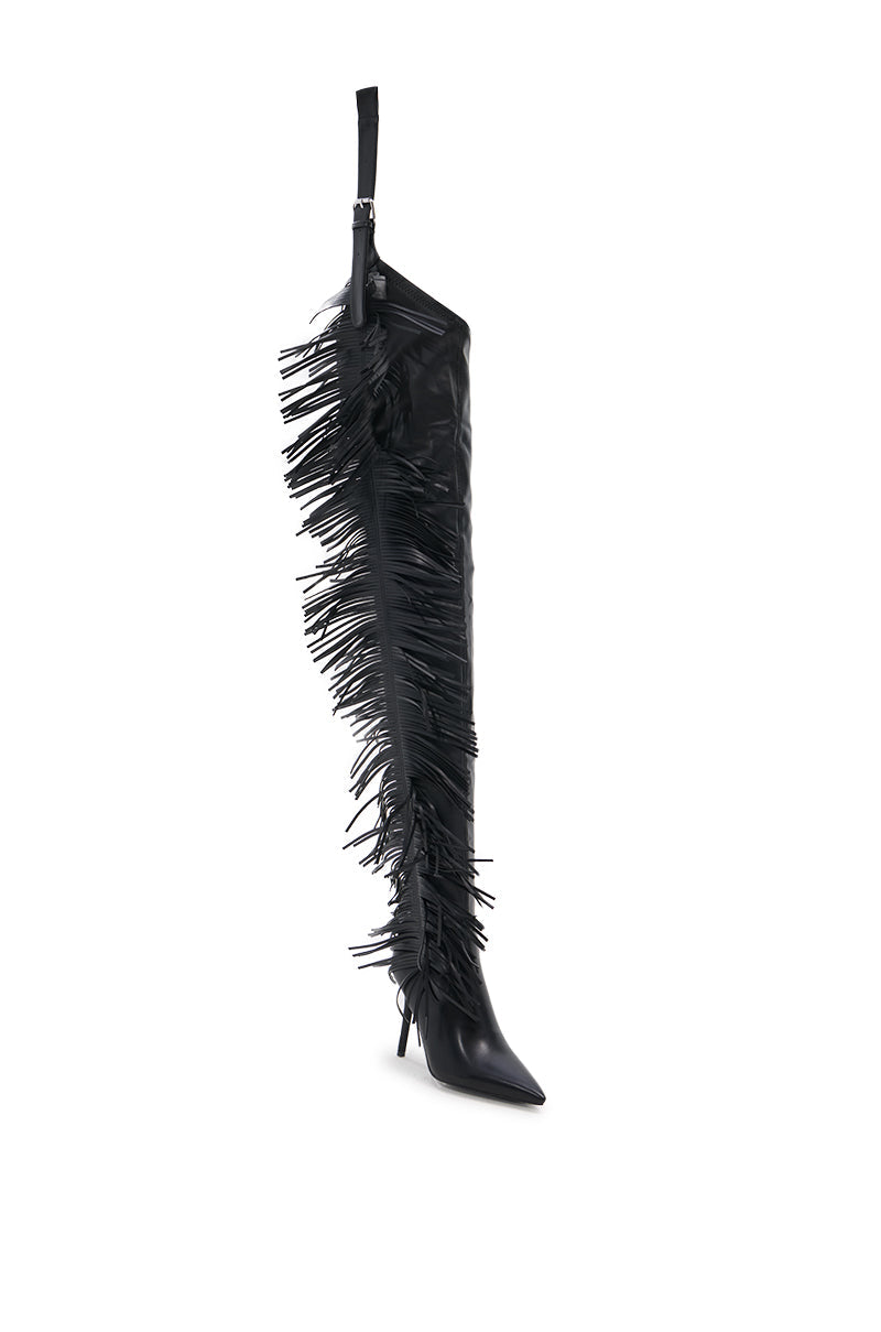 AZALEA WANG KATRICE BLACK STILETTO WESTERN FRINGE CHAP BOOT