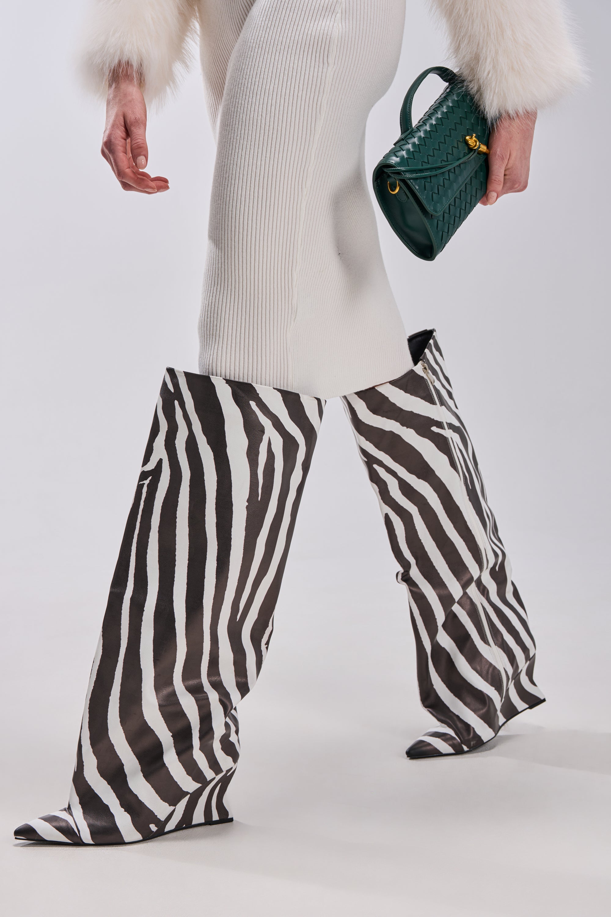 AZALEA WANG KENYA ZEBRA KNEE HIGH WEDGE BOOT