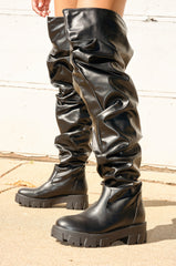 AZALEA WANG KIPLING BLACK RUCHED UP FLAT BOOT