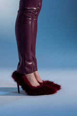AZALEA WANG KURT BURGUNDY FUR EMBELLISHED PUMP