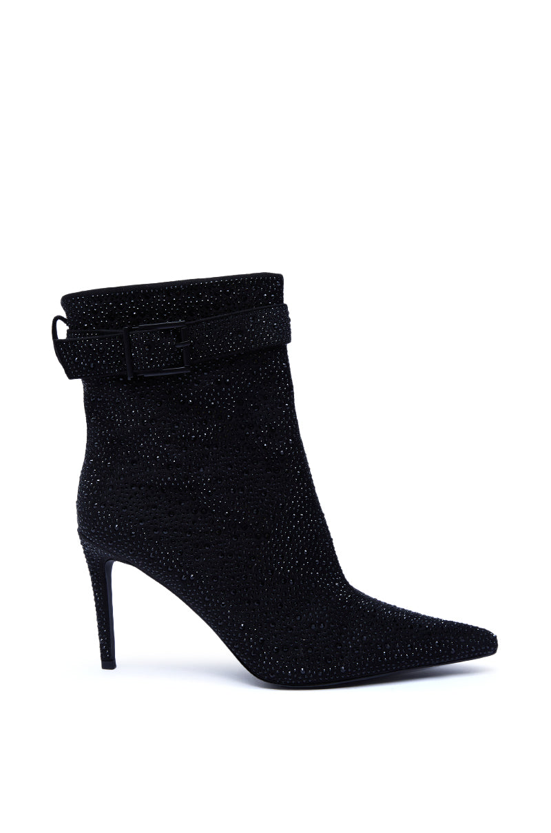 AZALEA WANG LAKSHMI BLACK SPARKLE RHINESTONE STILETTO BOOTIE