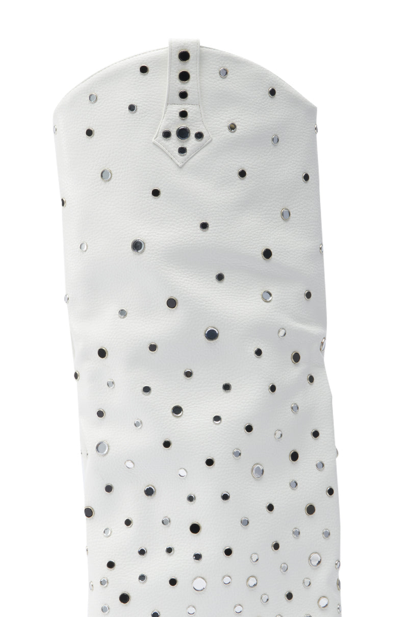 AZALEA WANG MADLOCK WHITE EMBELLISHED WESTERN BOOT