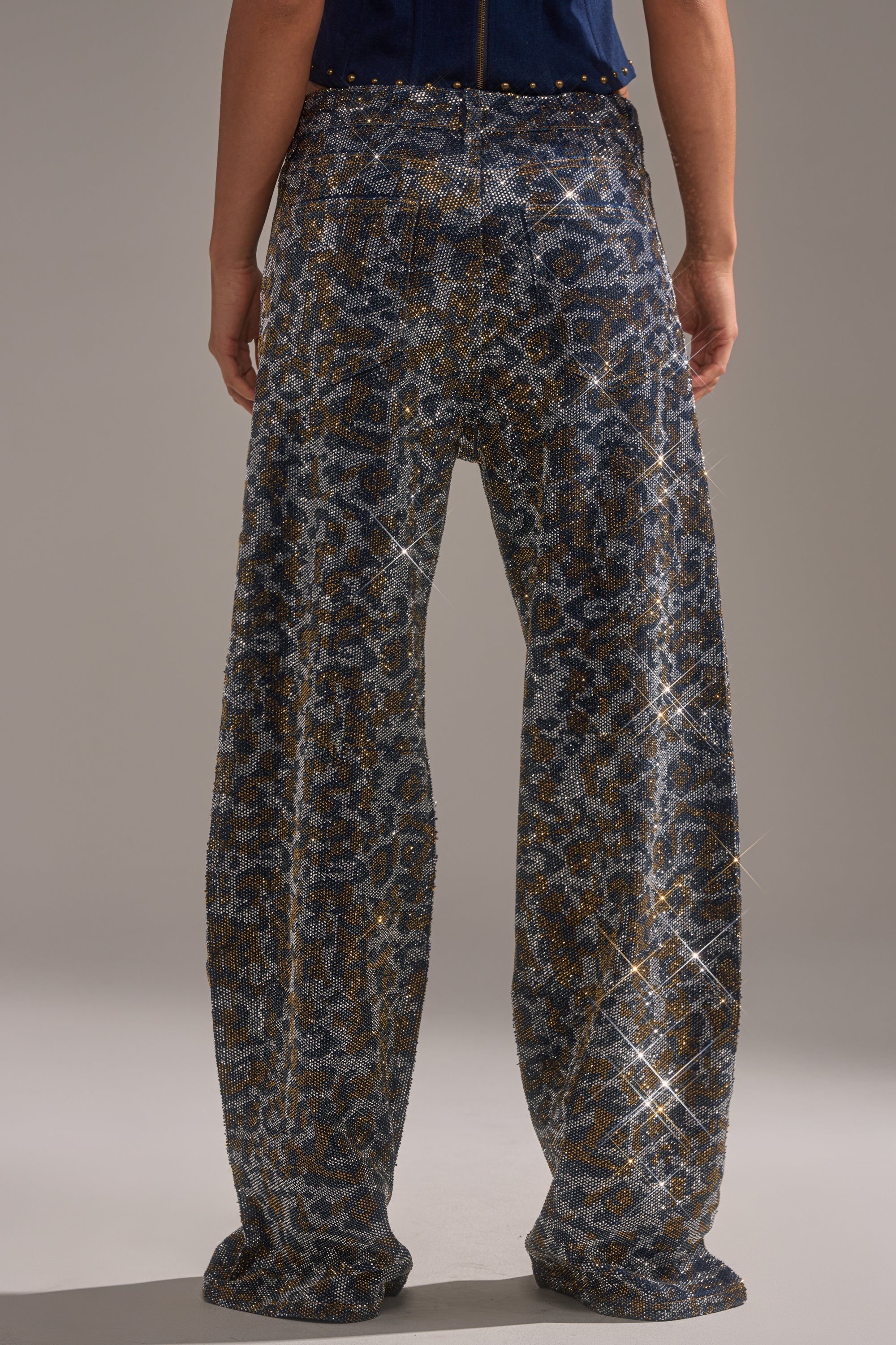 CHEETAH GIRLY RHINESTONE DENIM PANT