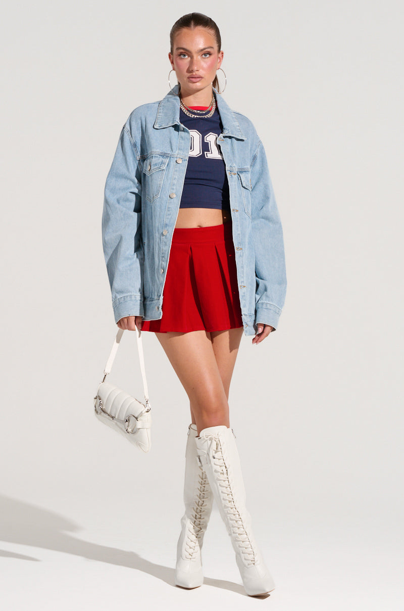 DONT LOOK BACK VELVET MINI SKIRT IN RED