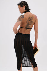 CAN'T FORGET ME SATIN MESH MIDI DRESS