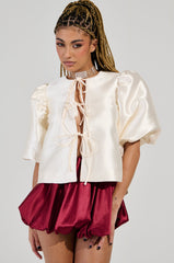 ALL THE TEA TIE FRONT BLOUSE IN IVORY