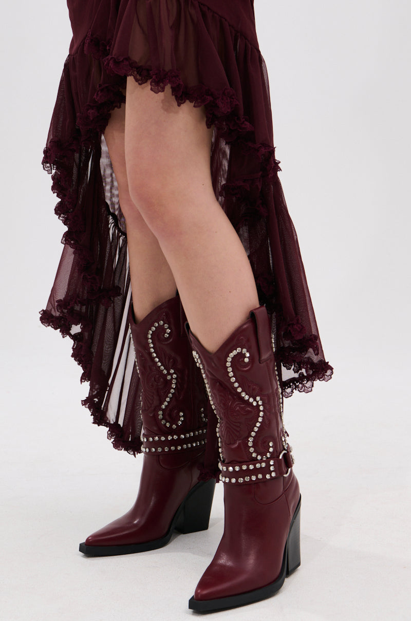 AZALEA WANG UMBRA BURGUNDY WESTERN BOOTIE