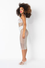 ALL DAY BABY RHINESTONE MESH TUBE DRESS WHITE