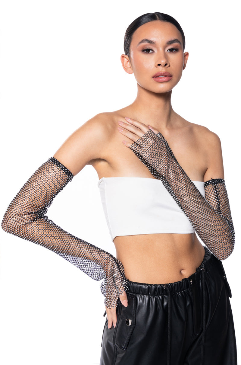 ALL NIGHT LONG RHINESTONE MESH GLOVES