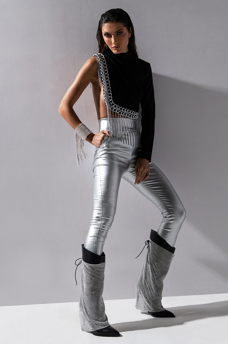 AMMO X AKIRA BIG BOOTY HIGH WAIST FAUX LEATHER PANT IN SILVER