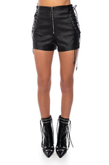 AMMO X AKIRA LET'S STAY TOGETHER LEATHER LACE UP SHORTS