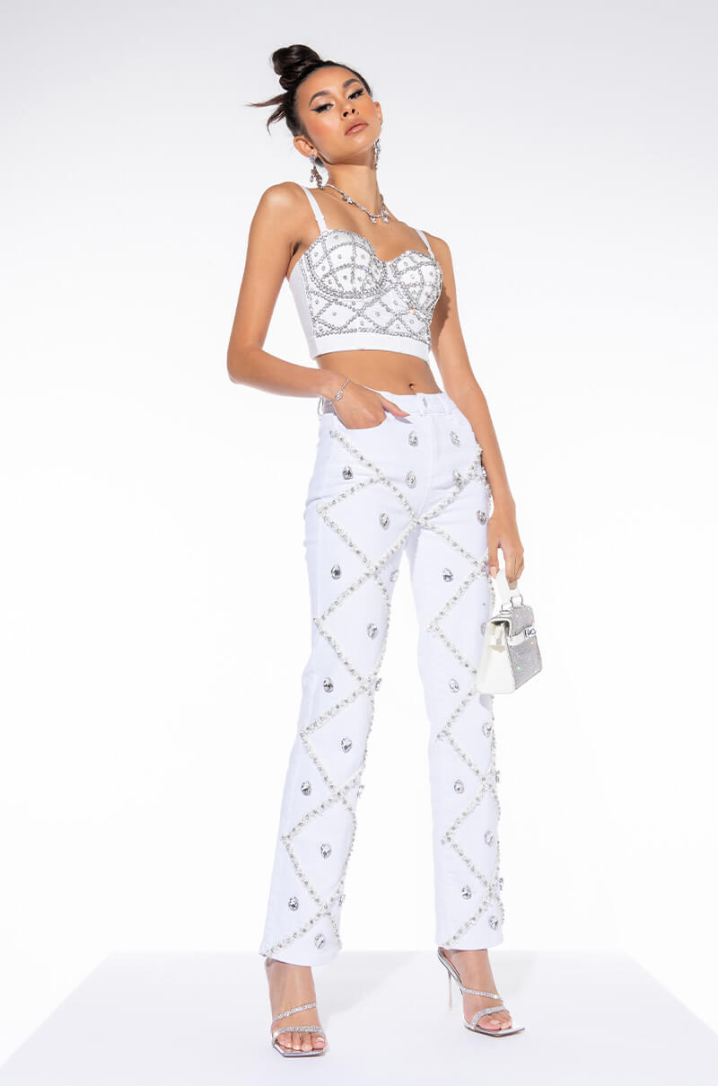 AMMO X AKIRA ALEXA PREMIUM RHINESTONE STRAIGHT JEANS