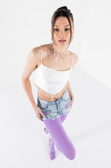 ANGEL BABE BEADED TRIM COWL NECK TANK