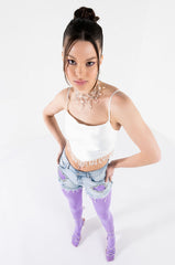 ANGEL BABE BEADED TRIM COWL NECK TANK