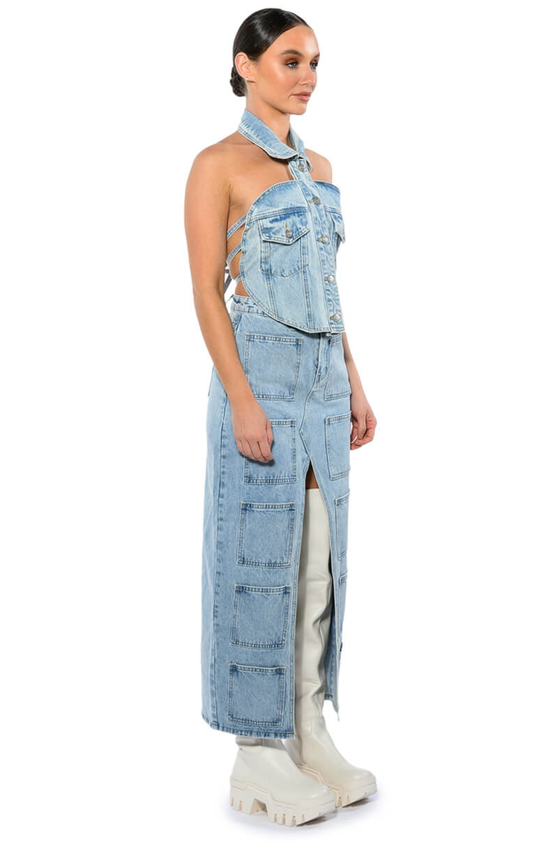 ANGELICA DENIM BUTTON DOWN COLLAR CORSET TOP