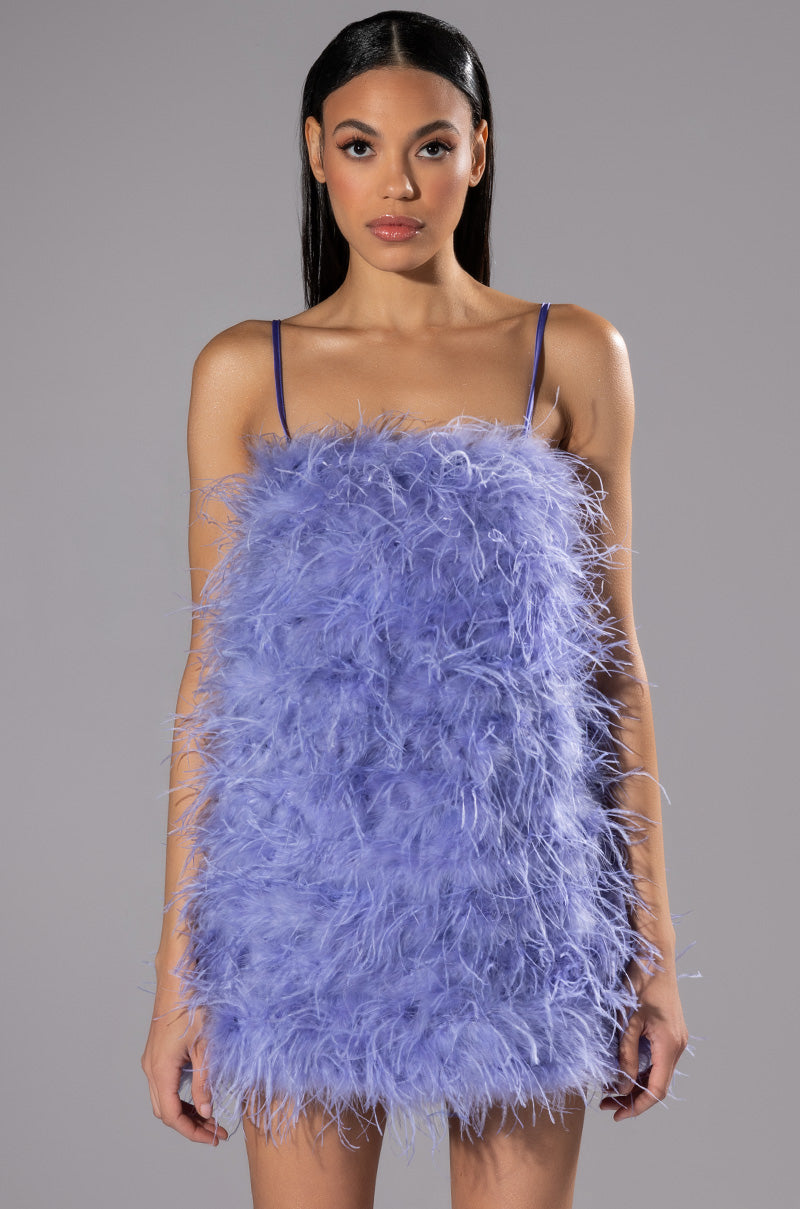 ANYTHING AND EVERYTHING STRAPLESS FEATHER MINI DRESS