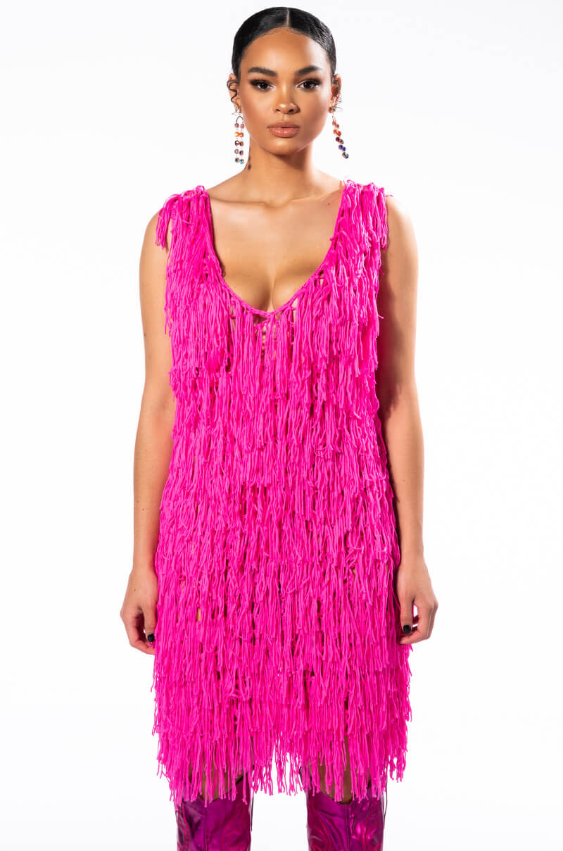 ANYTHING GOES FRINGE MINI DRESS