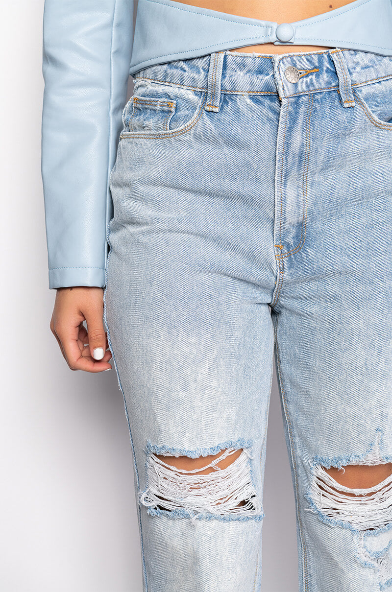 ARRIVEDERCI ACID WASH HIGH RISE DISTRESSED MOM JEANS