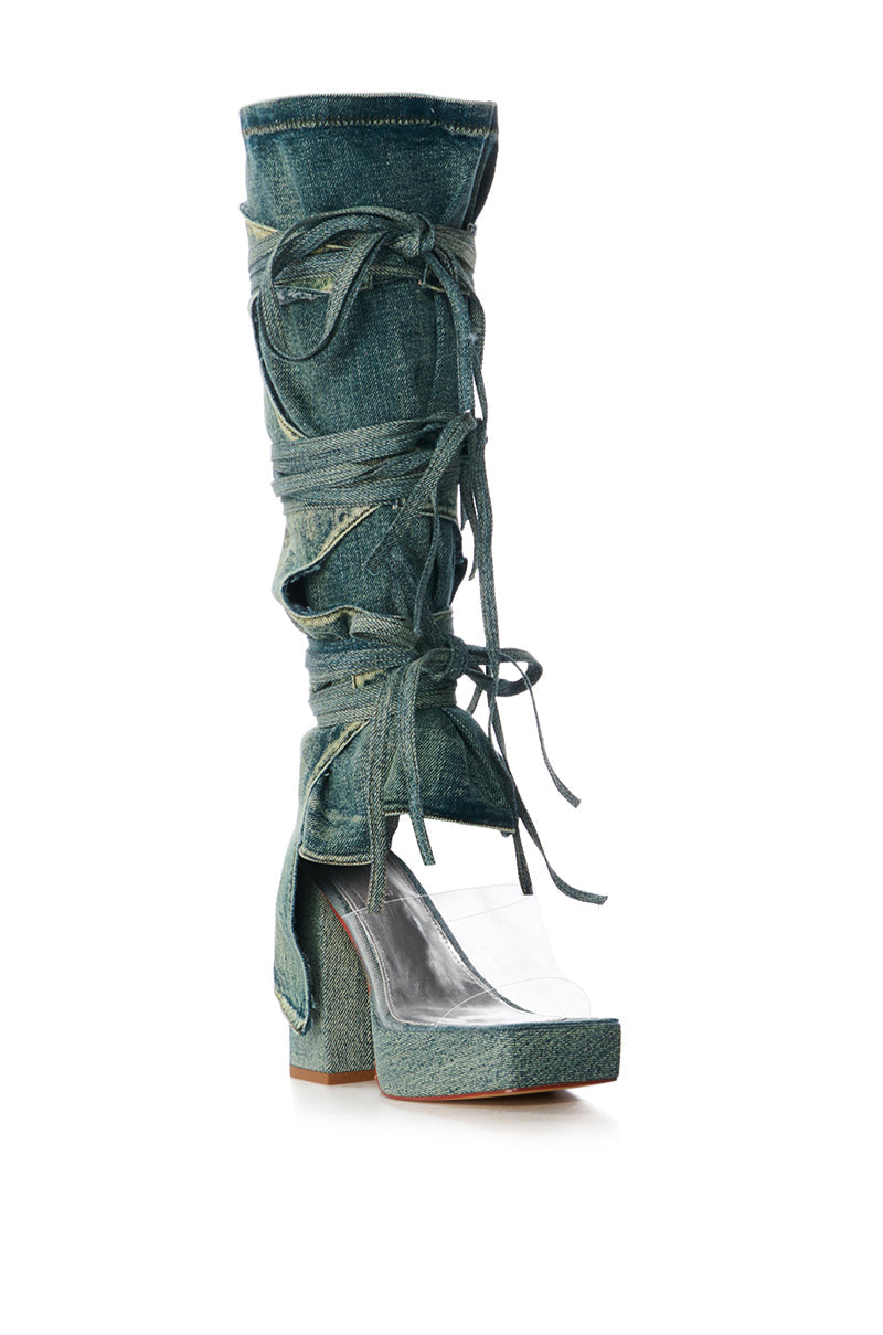 AZALEA WANG AERIAL BLUE DENIM WASHED SANDAL