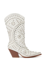 AZALEA WANG AMICABLE WHITE SILVER EMBELLISHED WESTERN BOOT
