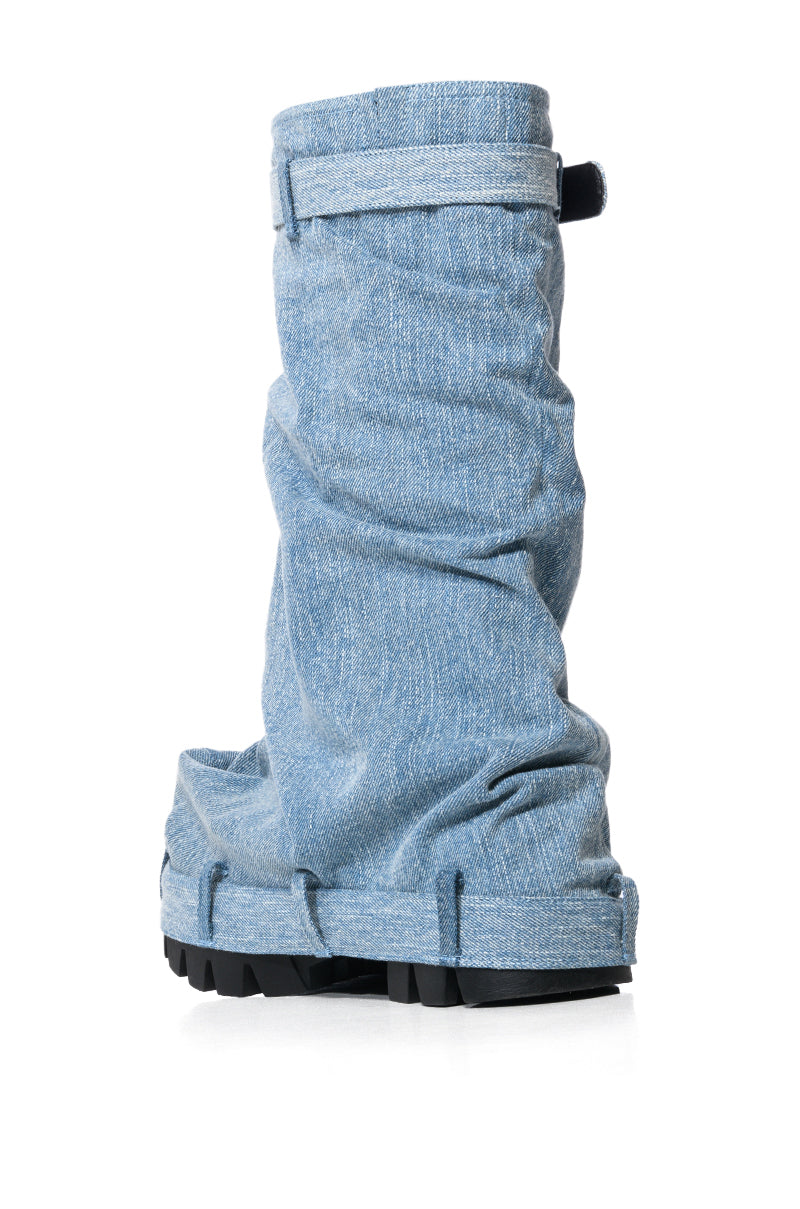 AZALEA WANG ANGELA FOLD OVER PLATFORM BOOT IN DENIM