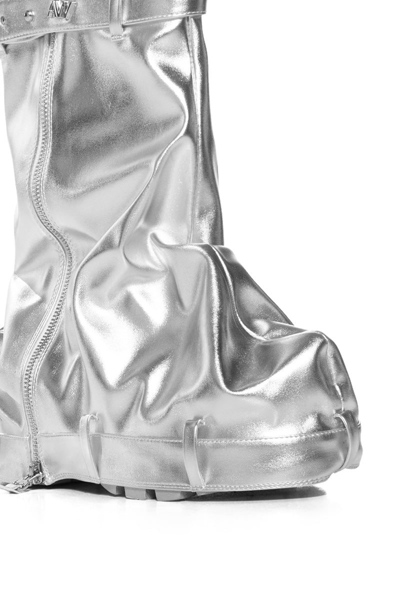 AZALEA WANG ANGELA SILVER FOLDOVER FLAT BOOTIE