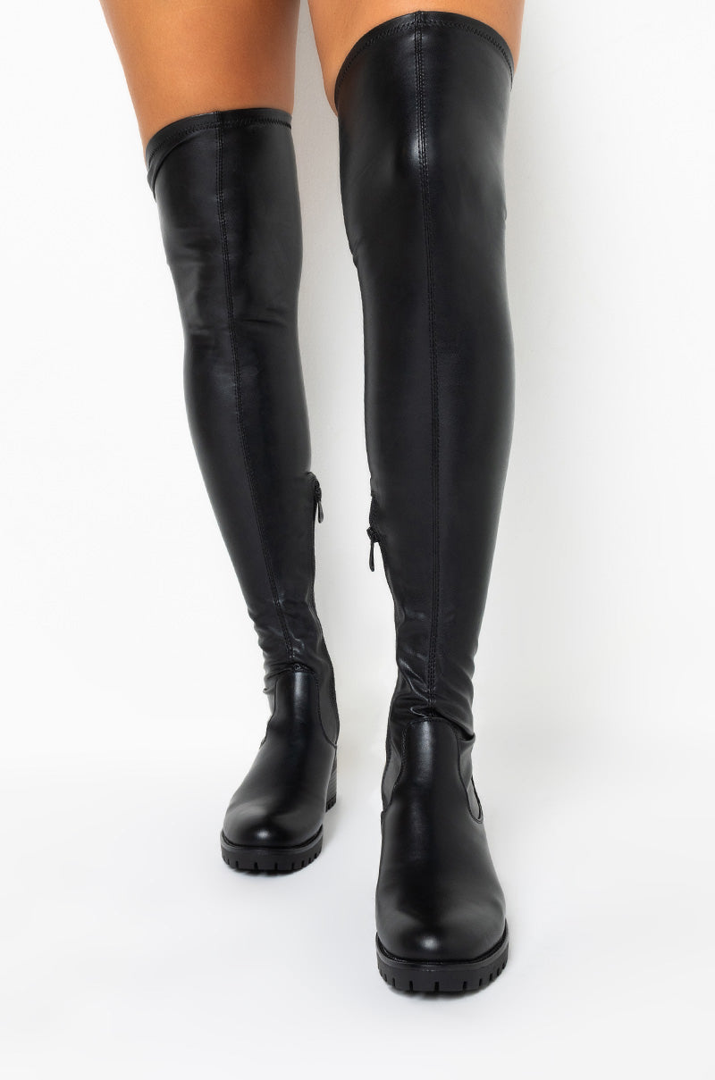 AZALEA WANG ATTENTION ON ME FITTED OVER THE KNEE FLAT BOOT