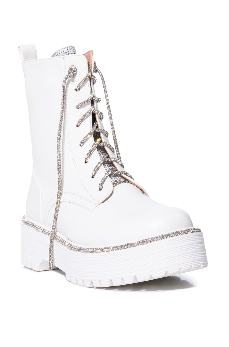 AZALEA WANG ATTENTIVE EMBELLISHED BOOTIE IN WHITE