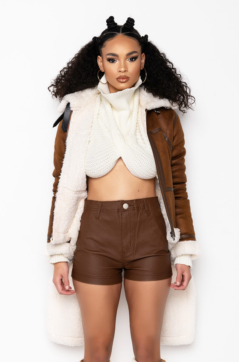 AZALEA WANG AVIATOR SHEARLING TRENCH JACKET