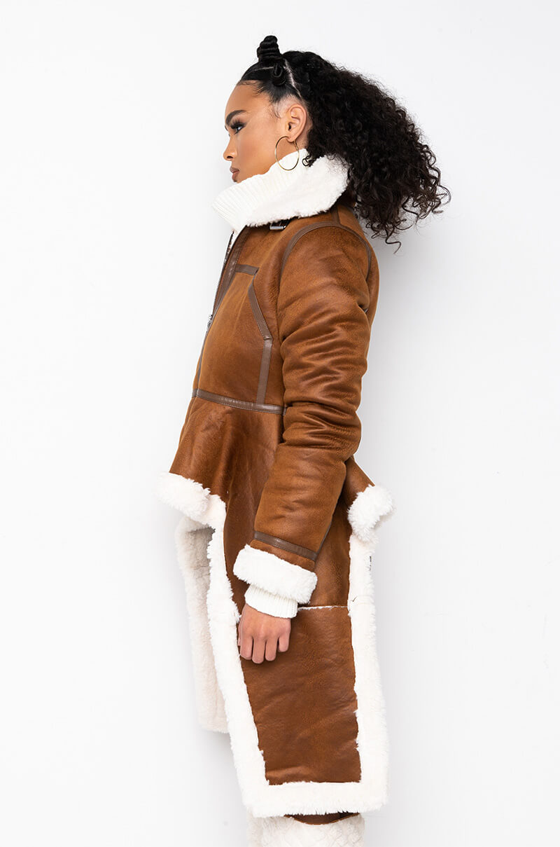 AZALEA WANG AVIATOR SHEARLING TRENCH JACKET