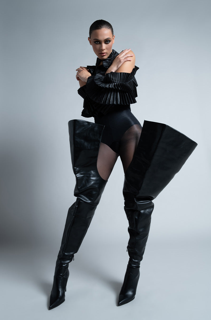 AZALEA WANG BAIZE THIGH HIGH BLACK BOOT