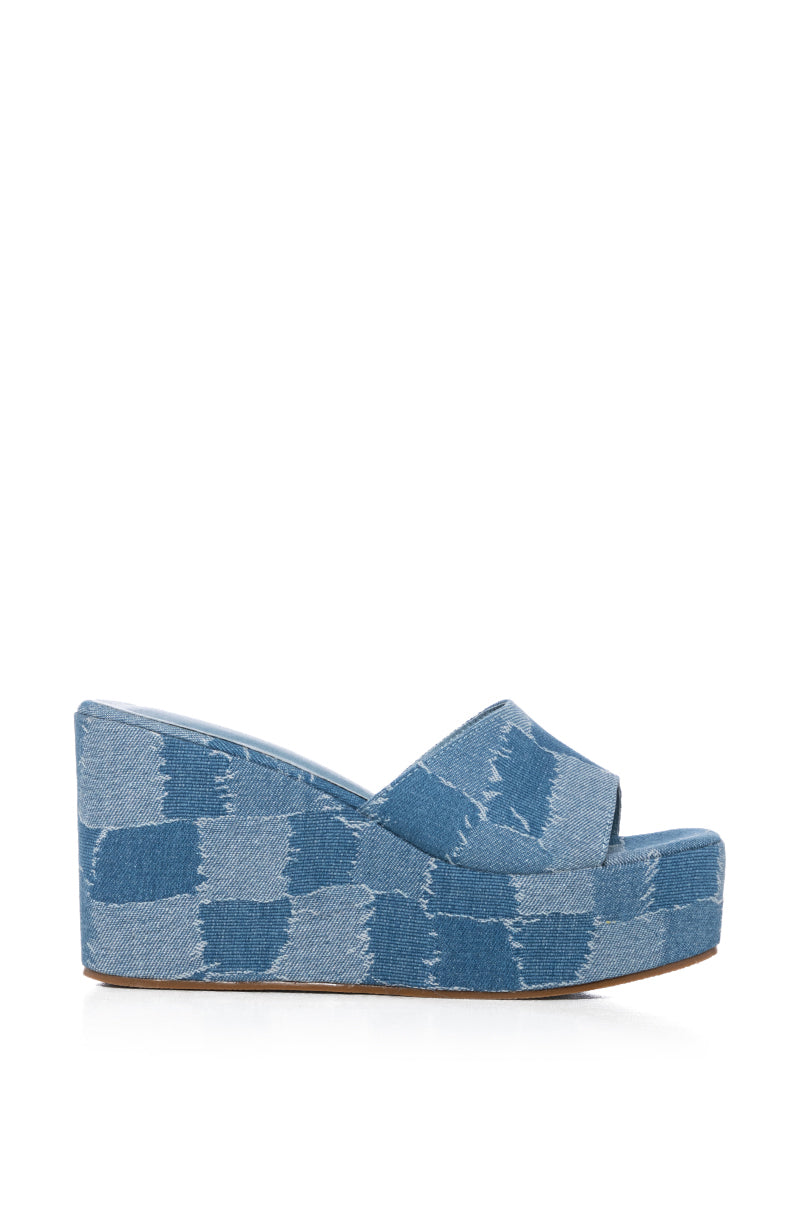 AZALEA WANG BANAS DENIM PATCHWORK FLATFORM SANDAL