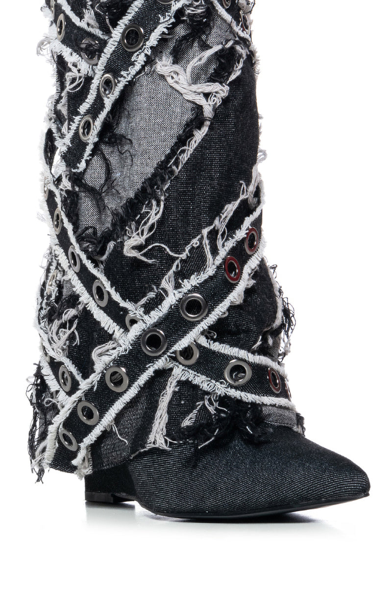 AZALEA WANG BARRACUDA BLACK DISTRESSED STRAPPY BOOTIE