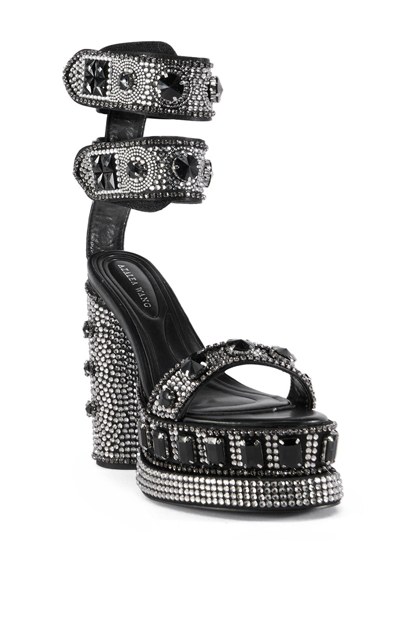 AZALEA WANG BAYOU BLACK RHINESTONE PLATFORM SANDAL