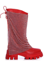 AZALEA WANG BLOOMFIELD EMBELLISHED BOOT IN RED