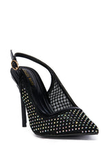AZALEA WANG CARMINE BLACK DIAMOND MESH PUMP