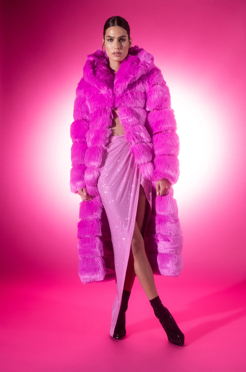 AZALEA WANG FAUX FUR PANEL HOODED TRENCH