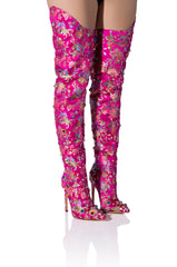 AZALEA WANG CORINNE EMBELLISHED ABOVE THE KNEE BOOT IN PINK