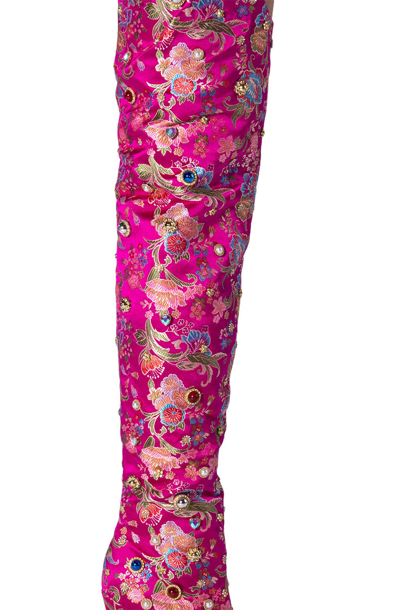 AZALEA WANG CORINNE EMBELLISHED ABOVE THE KNEE BOOT IN PINK