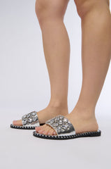 AZALEA WANG KIZZIE SILVER GEM EMBELLISHED FLAT SANDAL
