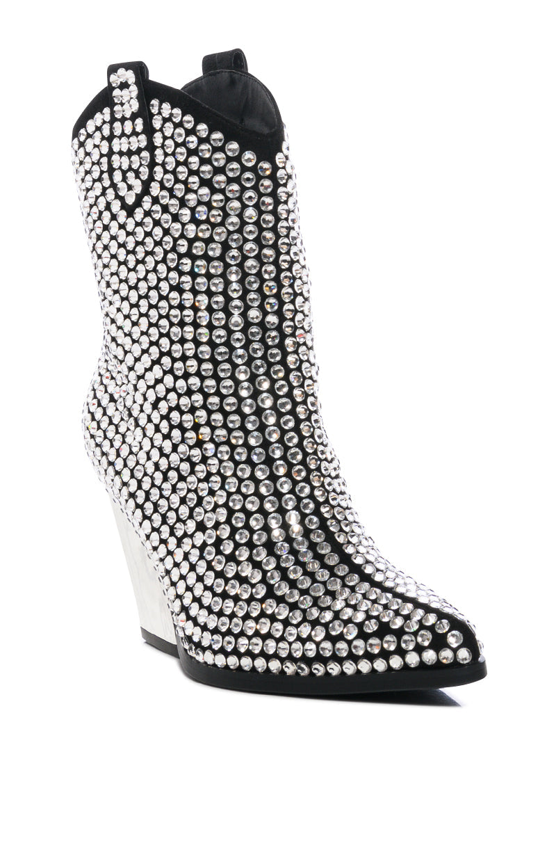 AZALEA WANG ACTIONLITE RHINESTONE EMBELLISHED BOOTIE IN BLACK