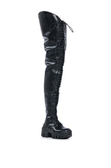 AZALEA WANG NATHAN THIGH HIGH LACE UP BOOT IN BLACK