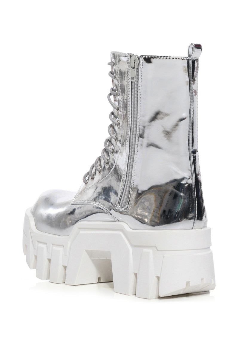 AZALEA WANG OLYMPIA SILVER CHUNKY BOOTIE