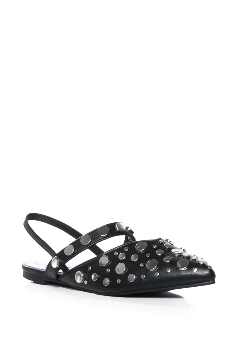 AZALEA WANG TESSIE BLACK SILVER EMBELLISHED FLAT