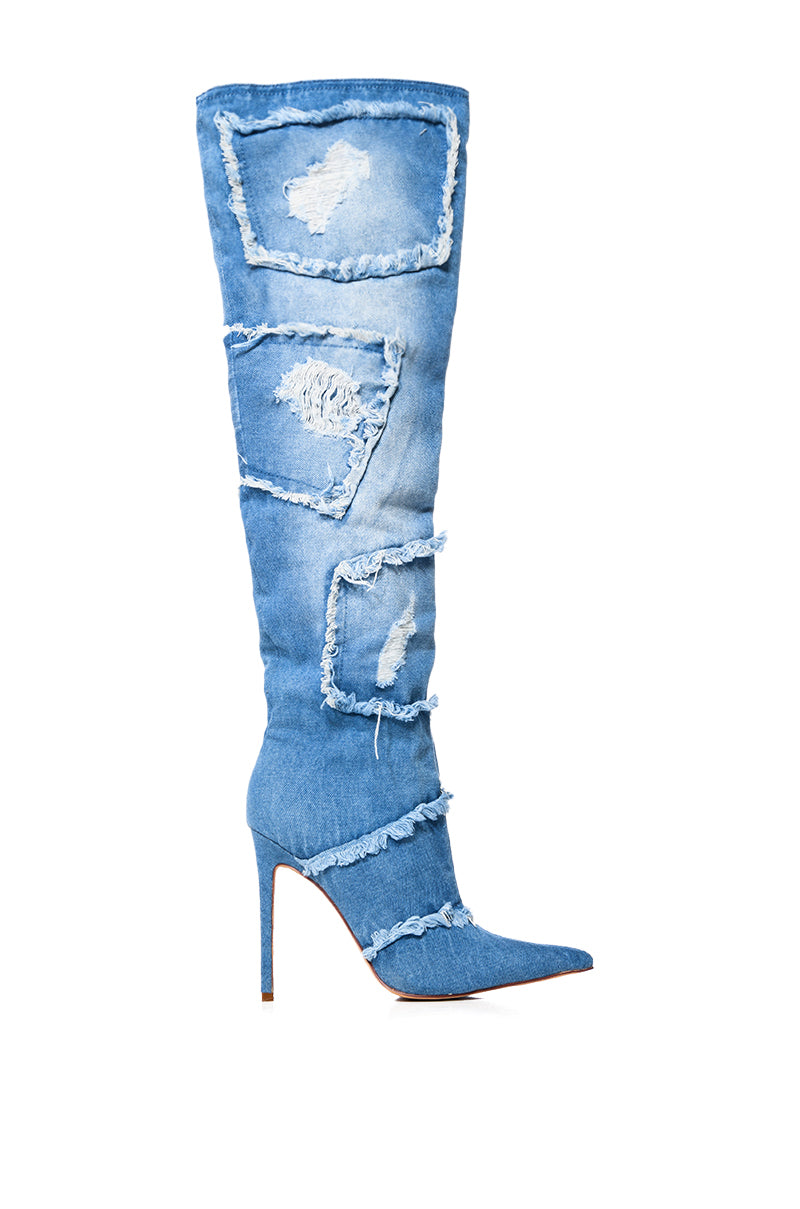 AZALEA WANG ALYSIA STILETTO BOOT IN DENIM